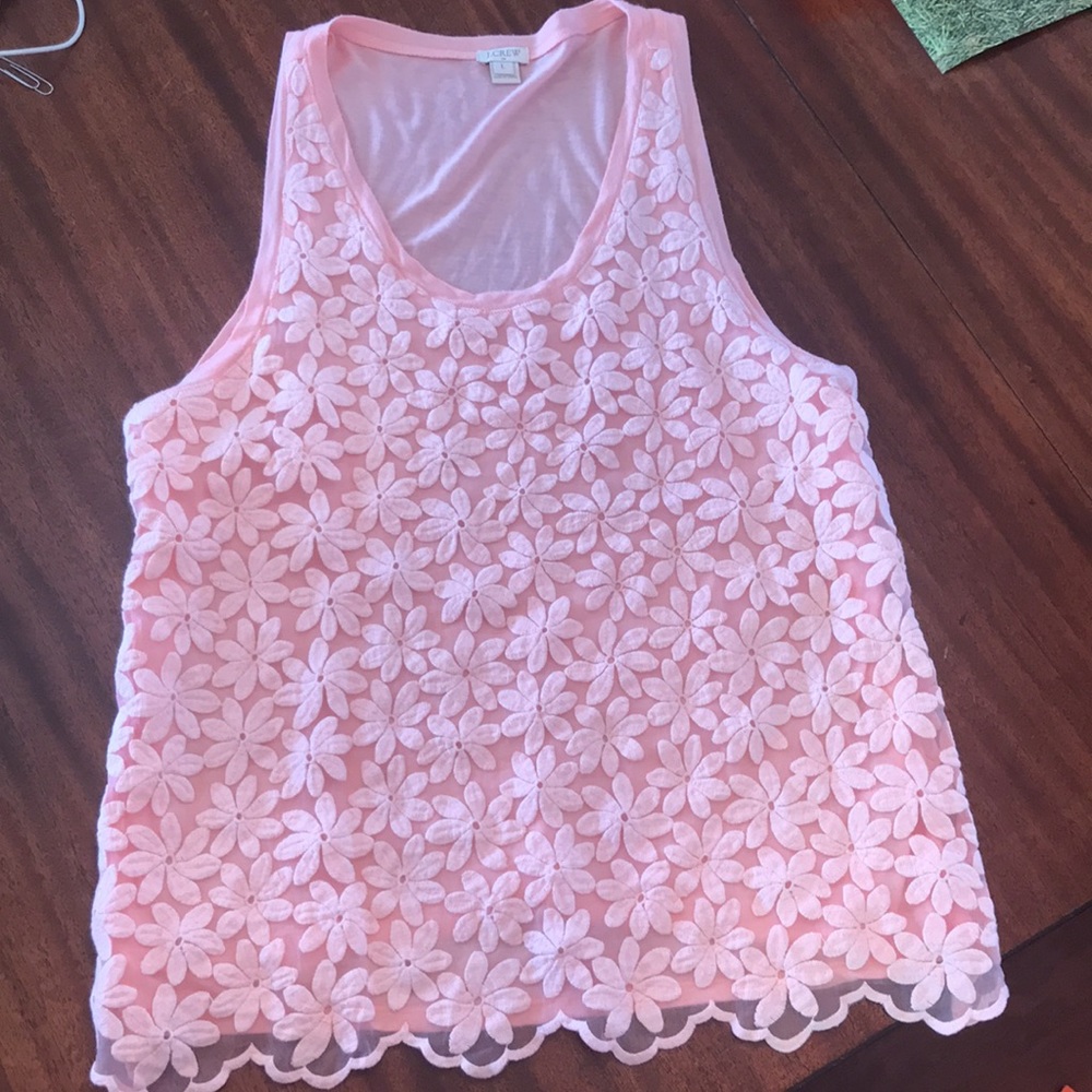 EUC J. Crew tank top with embroidered overlay - light pink - size large